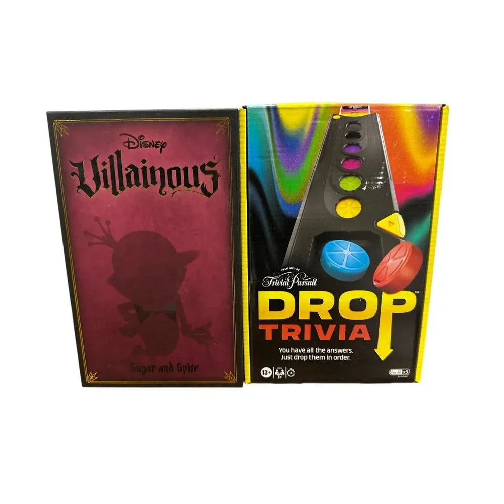 DISNEY Villainous Sugar and spite & TRIVIAL PURSUIT Drop Trivia Game